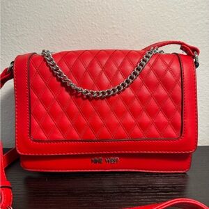 Nine West Red Quilted Crossbody Bag with Chain Straps